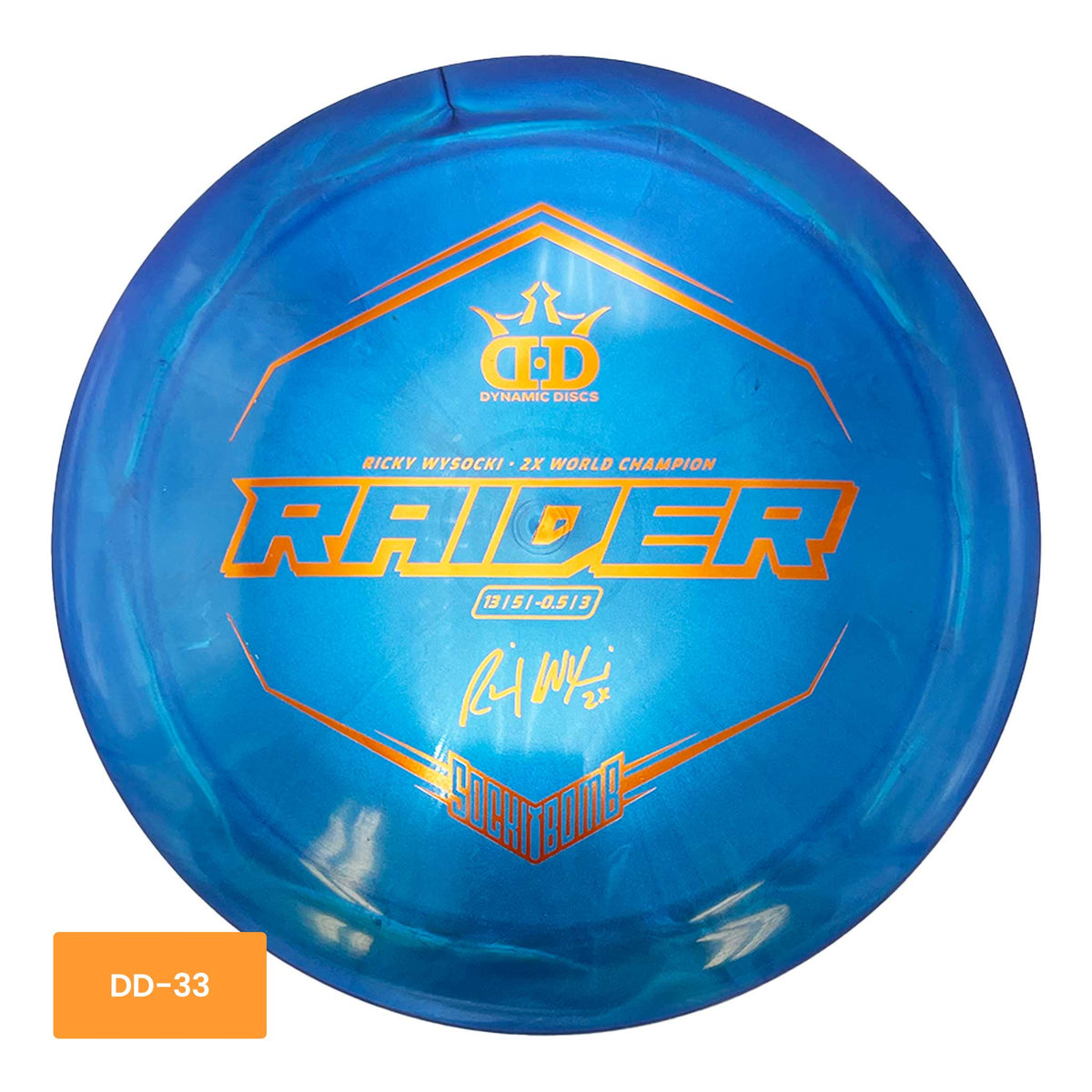 Dynamic Discs Lucid-X Chameleon Raider Ricky Wysocki Sockibomb distance driver - Blue / Orange