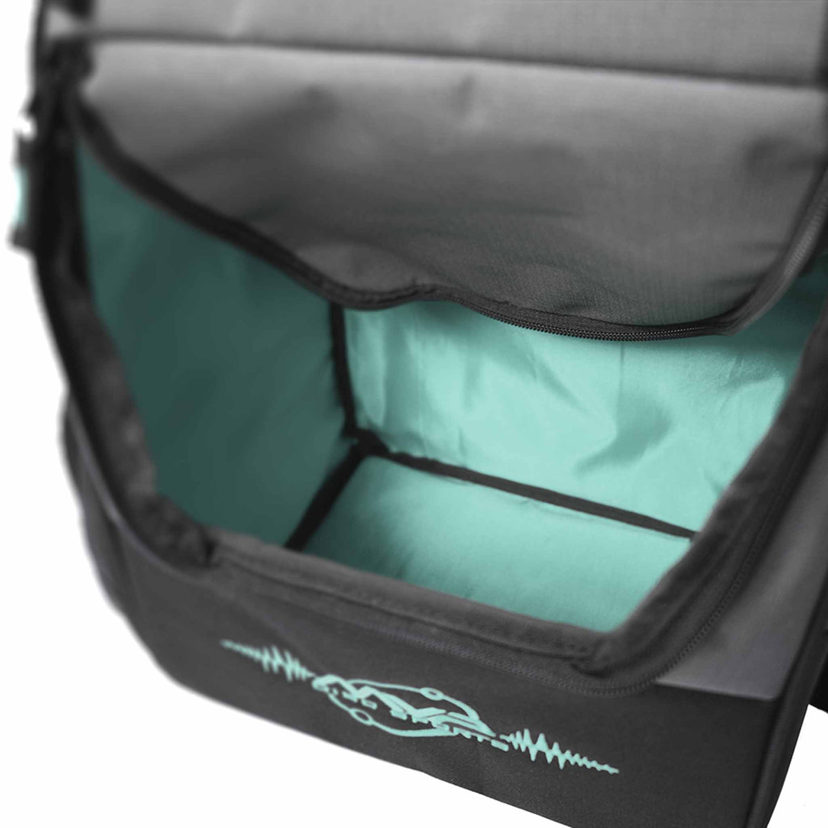 MVP Disc Sports Shuttle Disc Golf Backpack - Grey / Aqua - main compartment