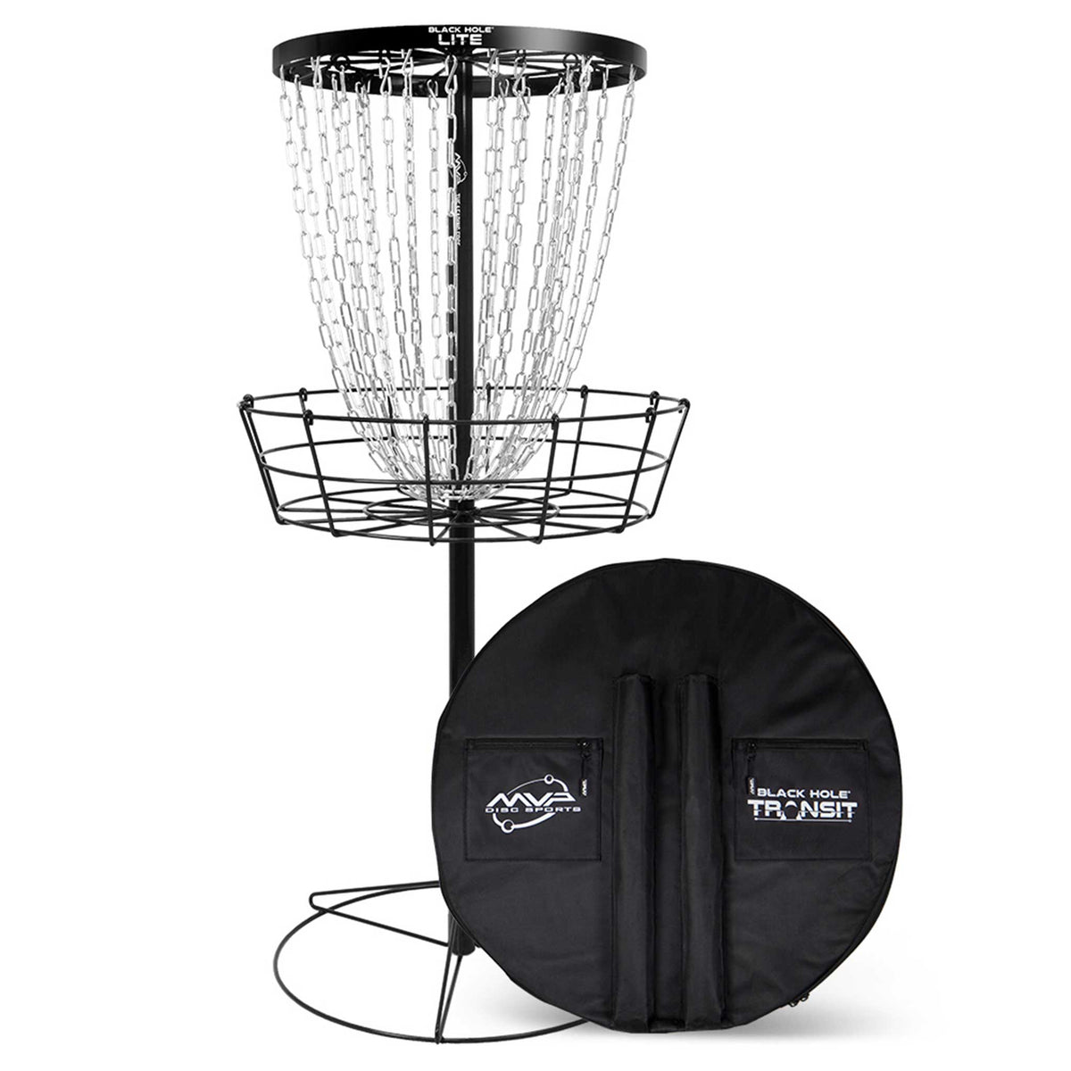 MVP Disc Sports Black  Hole® Lite + Transit Case Disc Golf Basket