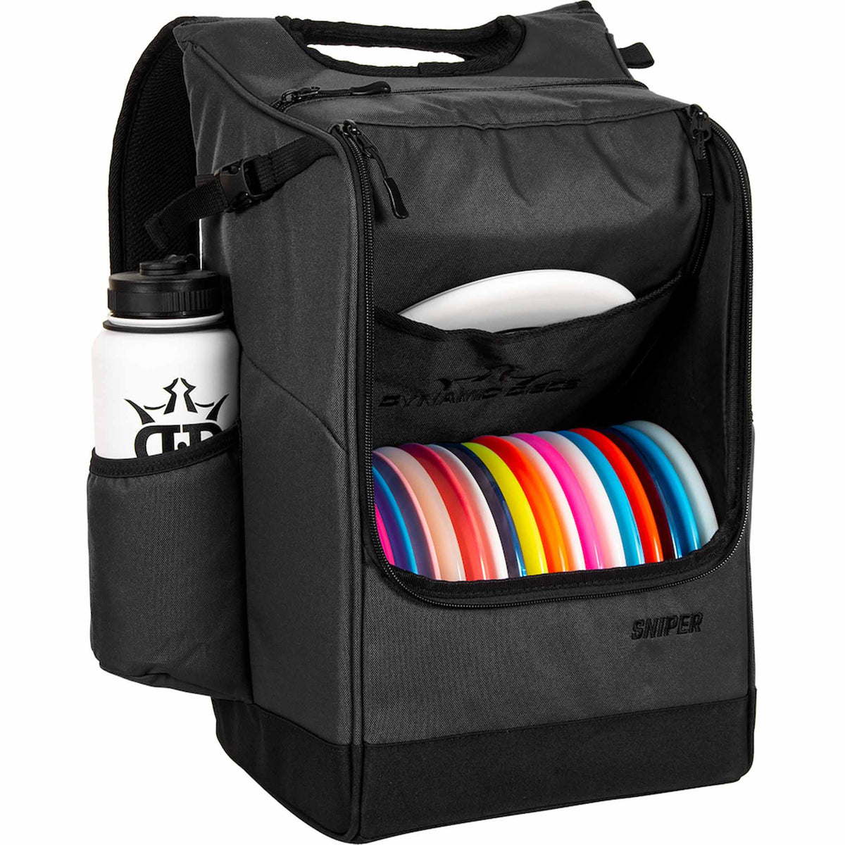 Dynamic Discs Sniper Backpack - Heather Charcoal - Right Open